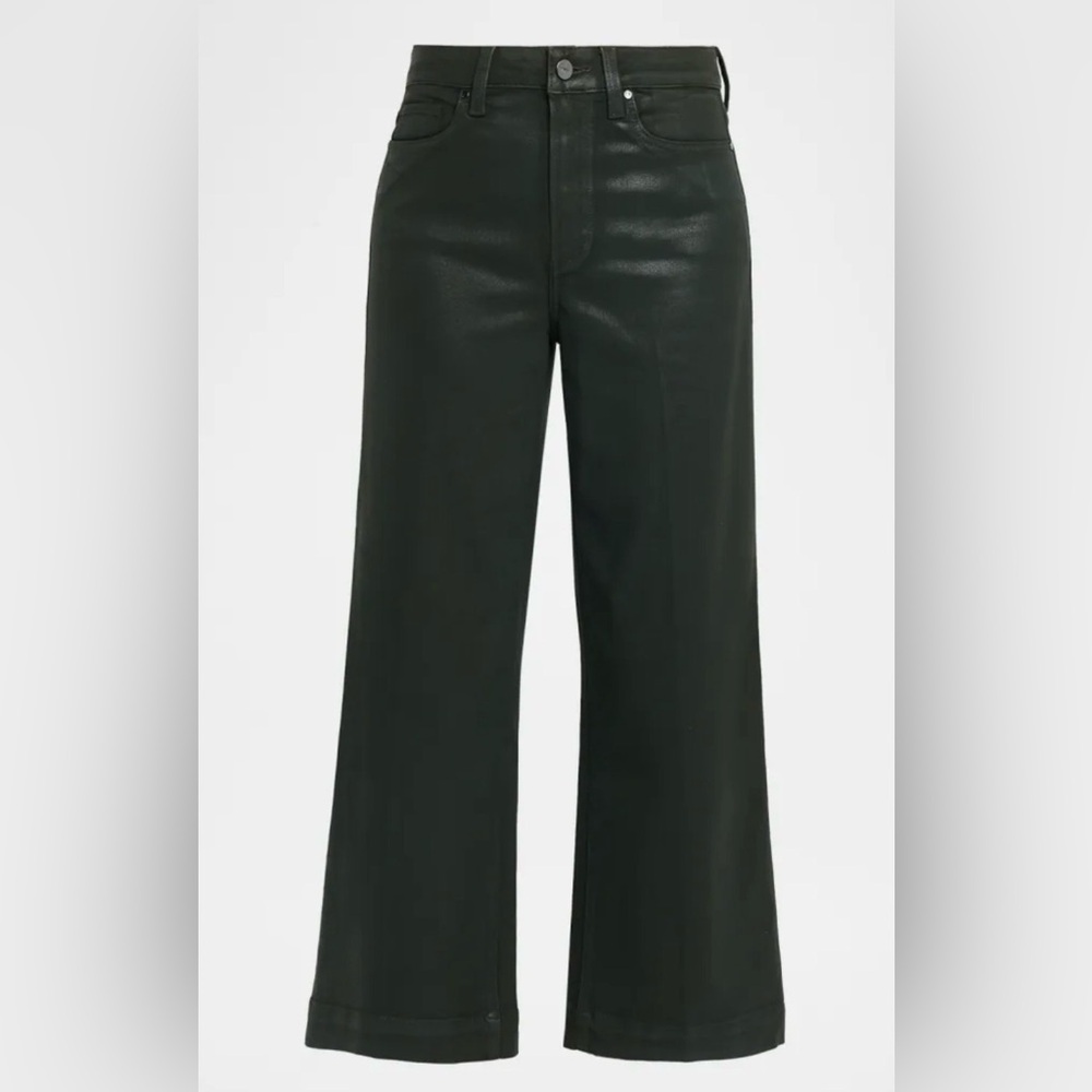 Paige Anessa Black Coated Wide Leg Jeans High Rise Cropped Trouser Pant